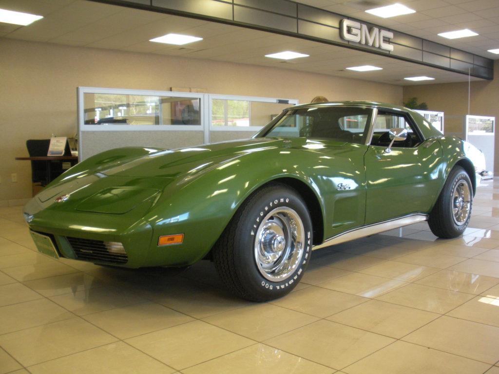 1973 Chevrolet Corvette hardtop convertible with a 454 cubic inch LS4 big-block V8 rated at 275 net horsepower.