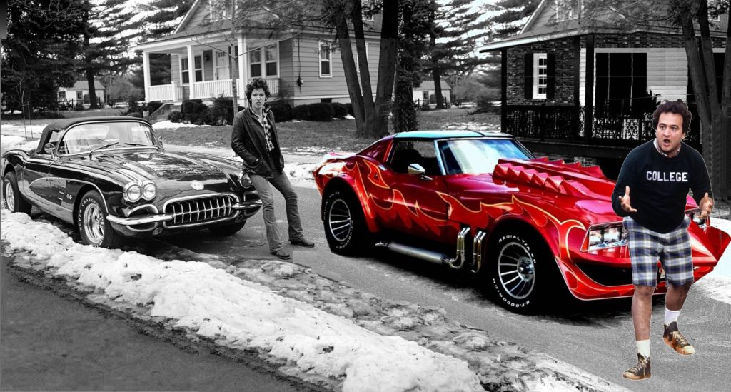 Parody of '77 and '78 Corvettes in pop culture, Springsteen, Belushi, Hamill